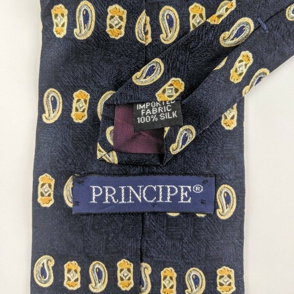 Principe Men's Tie Blue with Gold Pattern 100% Silk NEW - Picture 2 of 3